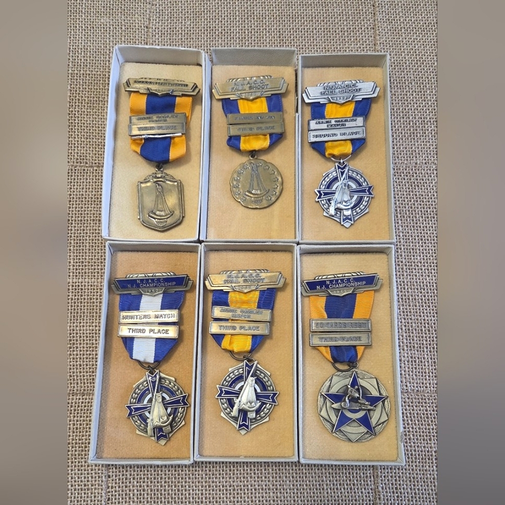 Vintage Set Of Six N.J. Championship Shooting Competition Badges